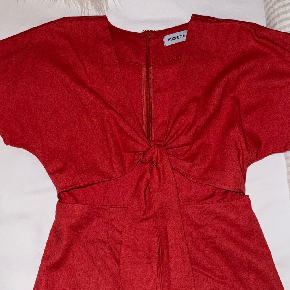 Boutique Red Linen Mini Dress